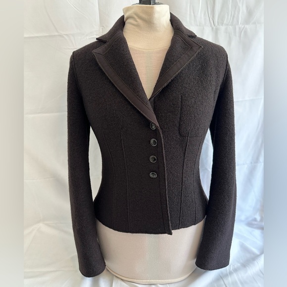ARMANI Collezioni Black Front Button 100% wool Blazer made in Italy Size 10 - Picture 1 of 14